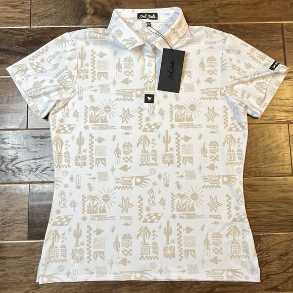 Bad Birdie Core Polo Women’s Medium Stucco UPF 50 4-Way Stretch Wicking New $78 - Picture 2 of 7